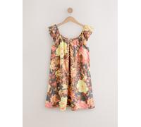 Next Navy Vintage Floral V-Neck Ruffle Sleeve Mini Dress with Linen Navy Vintage Floral EU 36 Petite (UK 8 P)