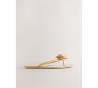 Next Neutral Beach Flower Trim Square Toe Flip Flops