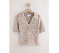 Next Neutral Beige Cotton Rich Short Sleeve Stitch Polo Top