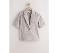 Next Neutral Beige Jacquard Short Sleeve Blazer with Linen