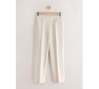 Next Neutral Beige Linen Rich Cropped Slim Tailored Trousers