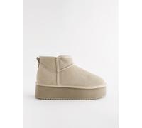 Next Neutral Shower Repellent Suede Faux Fur Lined Super Platform Boots