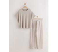 Next Neutral Stripe Knitted Short Sleeve Lounge Set