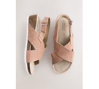 Next Neutral Suede Forever Comfort Cross Footbed Wedges Sandals