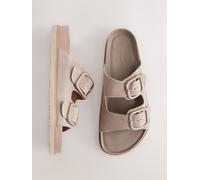 Next Neutral Suede Forever Comfort Double Strap Footbed Sandals