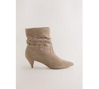 Next Neutral Suede Forever Comfort Eyelet Embellished Ankle Boots