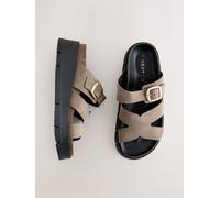 Next Neutral Suede Leather Strap Buckle Detail Sandals