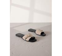 Next Neutral Suede Signature Double Buckle Mule Sandals