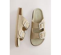 Next Neutral Suede Standard Fit Double Strap Footbed Sandals