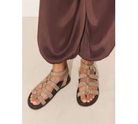 Next Neutral Suede Standard Fit Forever Comfort Gladiator Hardware Footbed Sandals