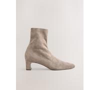 Next Neutral Taupe Extra Wide Fit Chisel Toe Block Heel Sock Boots