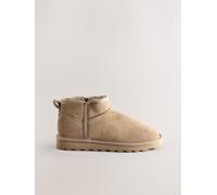 Next Neutral Taupe Suede Standard/Wide Fit Water Repellent Faux Fur Ankle Boots