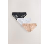 NEXT Femme Culotte brésilienne Invisible avec Dentelle au Dos, Lot de 3 Noir/Blanc/Nuit/Praline 40