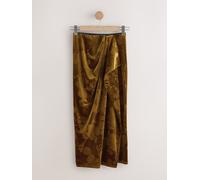 Next Ochre Yellow Embossed Velvet Draped Midi Skirt Ochre Yellow EU 54 (UK 26)