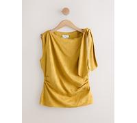 Next Ochre Yellow Sleeveless Jacquard Asymmetric Tie Shoulder Top