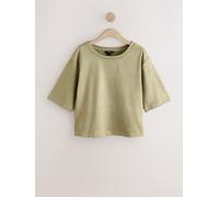 Next Olive Green Soft Faux Suede Boxy Fitted Heavyweight T-Shirt