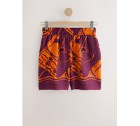 Next Orange/Burgundy Exotic Border Print Elasticated Waist Resort Shorts Orange/Burgundy Exotic Border Print EU 34 Regular (UK 6 R)