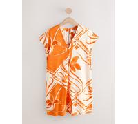 Next Orange Tile Print Linen Blend Short Sleeve V-Neck Kaftan Mini Dress Orange Tile Print EU 42 (UK 14)