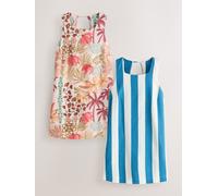 Next Palm Print/Blue Linen Rich Square Neck Shift Mini Dress 2 Pack Palm Print/Blue EU 42 (UK 14)