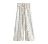 Next Ecru Stripe Wide Leg Trousers With Flowers