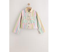 Next Pastel Pink/Blue Stripe Cotton Boxy Fit Denim Jacket