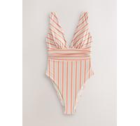 Next Peach Pink Stripe Plunge Tummy Control Swimsuit
