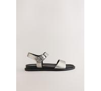 Next Pewter/Silver Flexi Comfort Round Toe Footbed Buckle Detail Sandals
