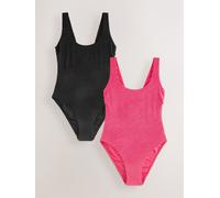 Next Pink/Black Crinkle 2 Pack Tummy Control Scoop Swimsuits