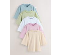 Next Pink/Blue/Green/Yellow/White Relaxed Boxy Elbow Length Crew Neck T-Shirts 5 Pack