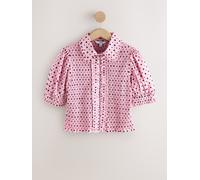 Next Pink/Brown Polka Dot Smocked Collared Short Sleeve Top