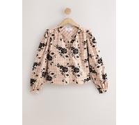 Next Pink Check Flocked Button Through Long Sleeve Top