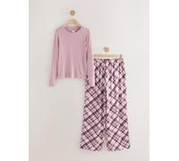 Next Pink Check Satin Jaquard Long Sleeve Pyjamas