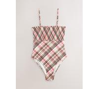 Next Pink/Cream Check Shirred Tummy Control Bandeau Swimsuit
