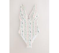 Next Pink/Cream Ditsy Floral Lace Plunge Shaping Tummy Control Swimsuit