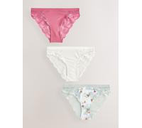 Next Pink/Cream/Green Floral High Leg Microfibre & Lace High Waist Knickers 3 Pack