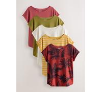 NEXT Femme Lot de 5 t-Shirts à Mancherons Pink/Green/White/Yellow Stripe/Palm Print XS