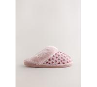 Next Pink Heart Faux Fur Lined Suede Mule Slippers