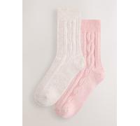Next Pink/Oatmeal Cable Knit Ankle Socks 2 Pack Containing Merino Wool