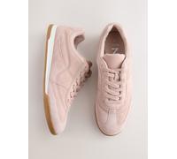 Next Pink Suede Leather Stitch Panel Detail Lace Up Trainers
