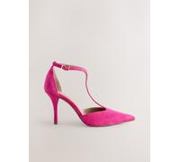 Next Pink Suede Leather T-Bar Pointed Toe Heels Pink Suede 7 EU 41