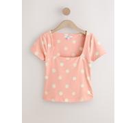 Next Pink/White Spot Square Neck Short Sleeve Top