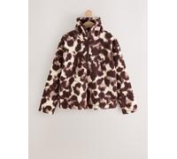 NEXT Femme Polaire à col zippé 100% polyester recyclé imitation peau de mouton Chocolate Brown/Pink Leopard Small