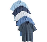 NEXT Polo Standard en Jersey à Manches Courtes, Lot de 5 Géo Bleu/Plaines Bleues L