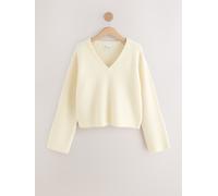 next Pull en maille côtelée épaisse N. Premium, col en V, 100% laine. crème XL Regular (FR 50-52)