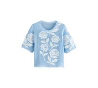Next Blue/White Floral Crochet Short Sleeve Crew Neck T-Shirt