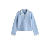 Next Light Blue/Ecru Double Collar Cable Knit Polo Shirt