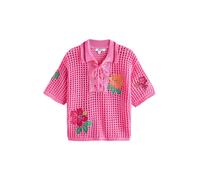Next Pink Floral Embroidered Cotton Mesh Knit Lace-Up Polo Top Pink Floral Embroidered M Regular (EU 40-42)