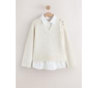 Next Pulls look superposé en maille à col en V avec chemise