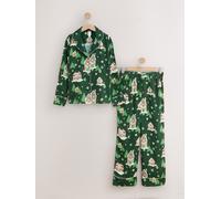 Next Pyjama de Noël en satin boutonné, motif maison. vert FR 50 Regular (EU 48 R)