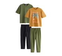 Next Pyjama long bleu marine / olive / orange pastel, Taille XXL